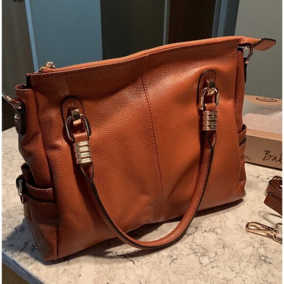 🆕Women Orange Brown Genuine Leather Purses and Handbags Tote Shoulder Bag - Picture 3 of 11